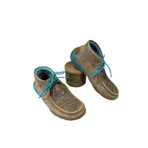 Twisted X Taupe Bomber Leather & Turquoise Chukka Boot/ Driving Moc Women’s 7.5M